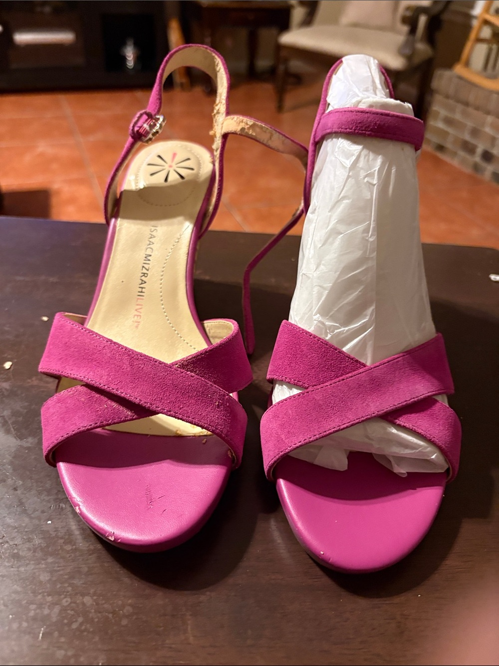 Isaac Mizrahi Fuchsia Suede Crisscross Slingback Heels